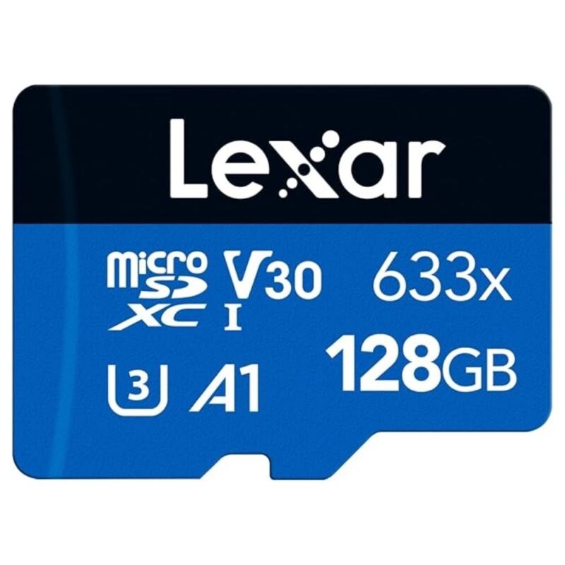 128GB Lexar® High-Performance 633x microSDXC™ UHS-I with SD adapter, up to 100MB_s read 45MB_s write C10 A1 V30 U3