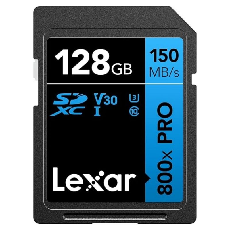 128GB Lexar® Professional 800x SDXC™ UHS-I cards, up to 120MB_s read 45MB_s write C10 V30 U3