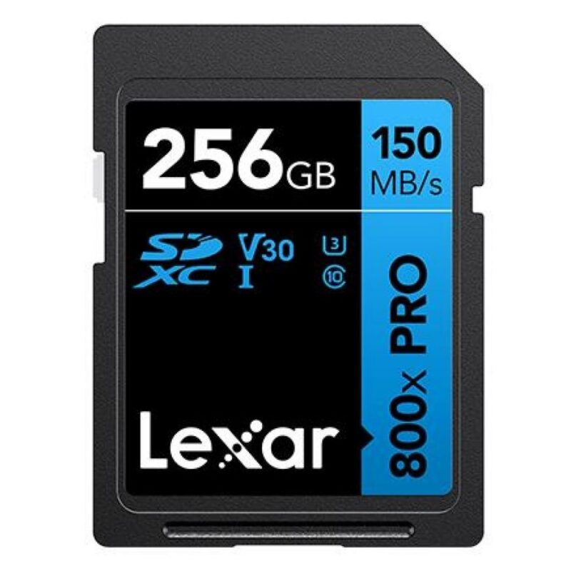256GB Lexar® Professional 800x SDXC™ UHS-I cards, up to 120MB_s read 45MB_s write C10 V30 U3