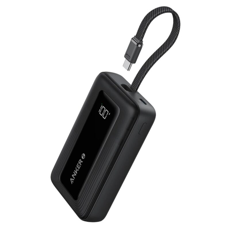 Anker Zolo Power Bank (10K, 22.5W, Built-In USB-C Cable- Black 1