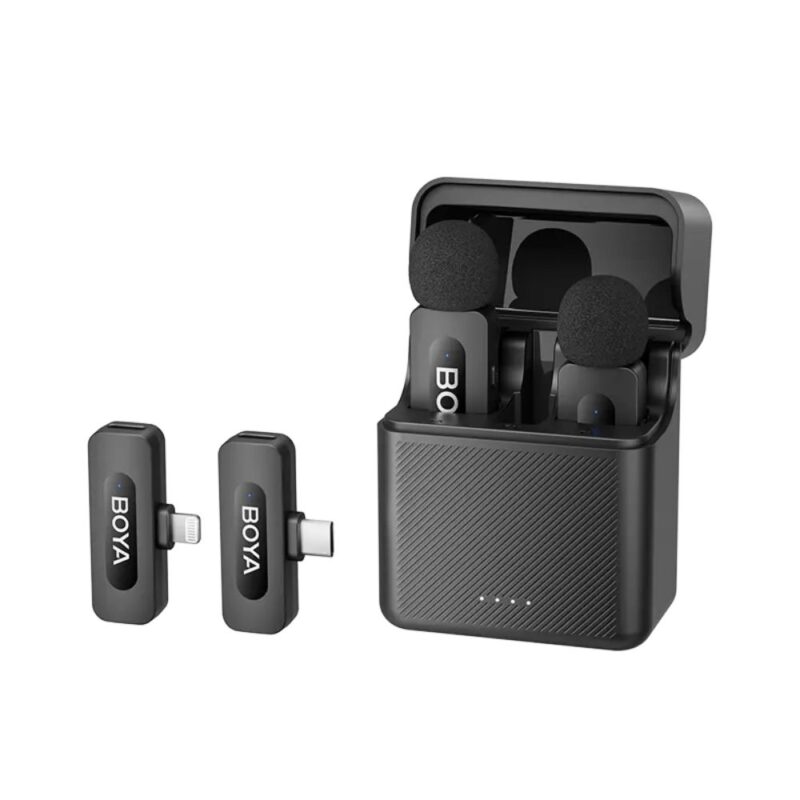 BOYA 2.4GHz Dual-Channel Wireless Microphone -Lightning-2TX-1RX with charging case