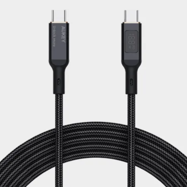 Aukey 1.8m 100W Nylon Braided USB C to USB C Cable with LCD Display