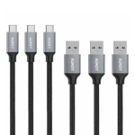 Aukey CB-CMD1 BK 3-Pack Braided Nylon USB 3.0 to USB-C Cables (1m - 3.3ft)