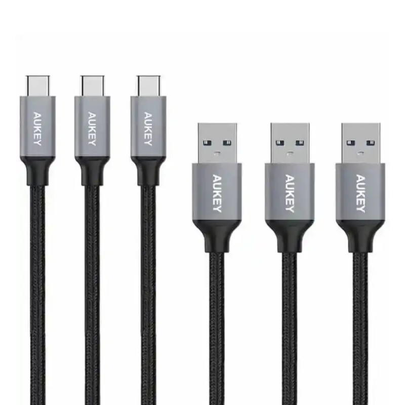 Aukey CB-CMD1 BK 3-Pack Braided Nylon USB 3.0 to USB-C Cables (1m - 3.3ft)