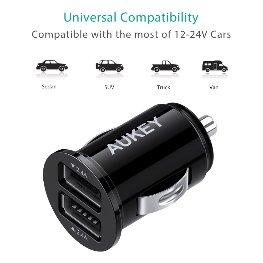 Aukey CC-S1 BK 24W Duo-port Ultra Small Car Charger Aukey CC-S1 BK 24W Duo-port Ultra Small Car Charger