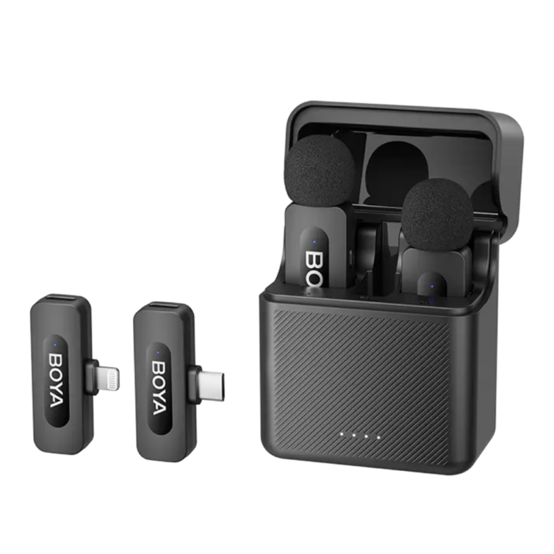 BOYA 2.4GHz Dual-Channel Wireless Microphone -Lightning-2TX-1RX with charging case