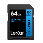 LEXAR 64GB Professional 800x SDXC™ UHS-I cards, up to 120MB_s read 45MB_s write C10 V30 U3