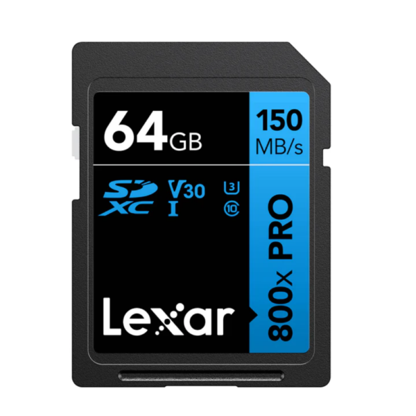 LEXAR 64GB Professional 800x SDXC™ UHS-I cards, up to 120MB_s read 45MB_s write C10 V30 U3